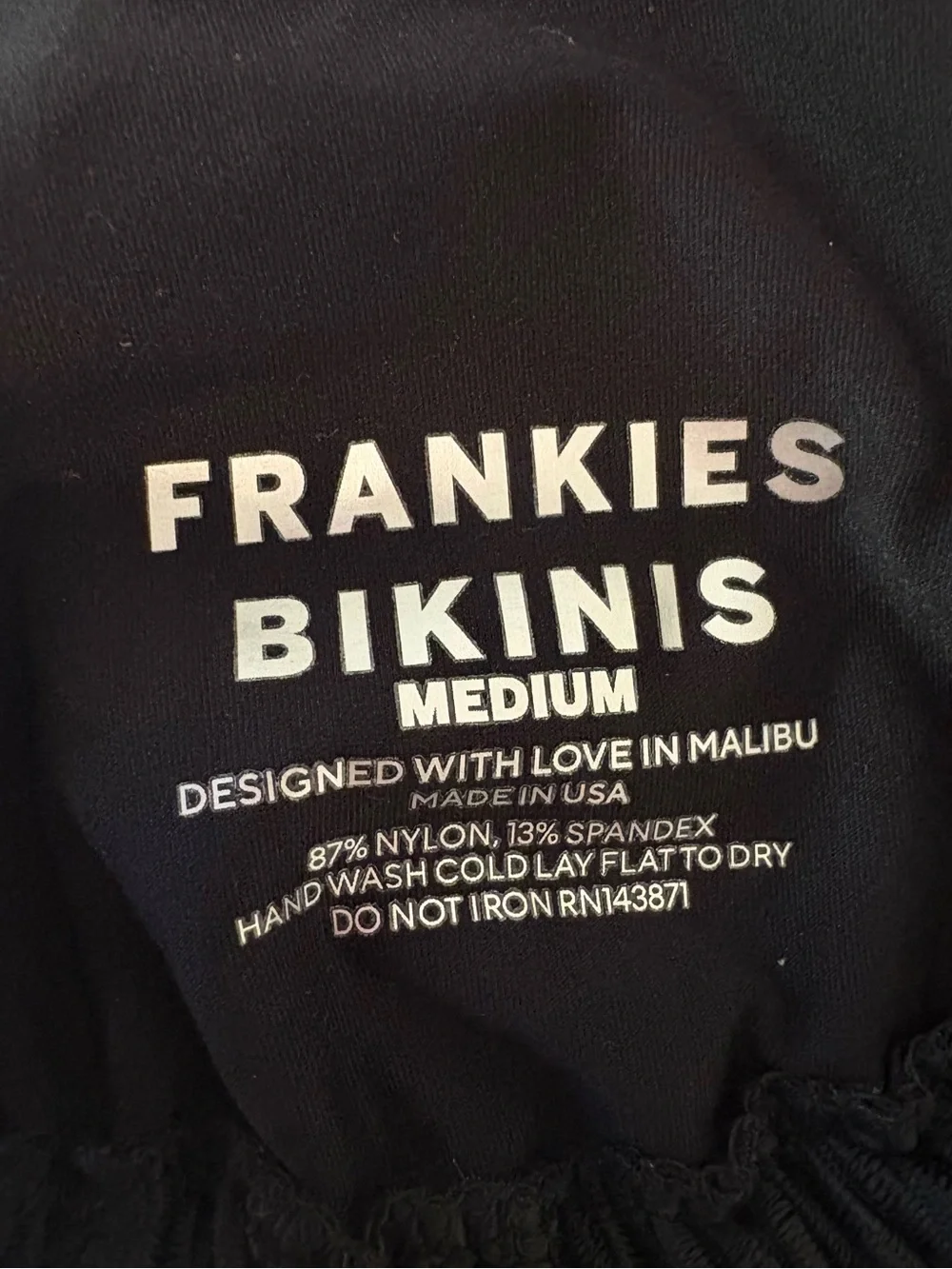 Frankie’s Bikinis Sky Black Ribbed Triangle Bikini Top - Women Swim Size Medium
